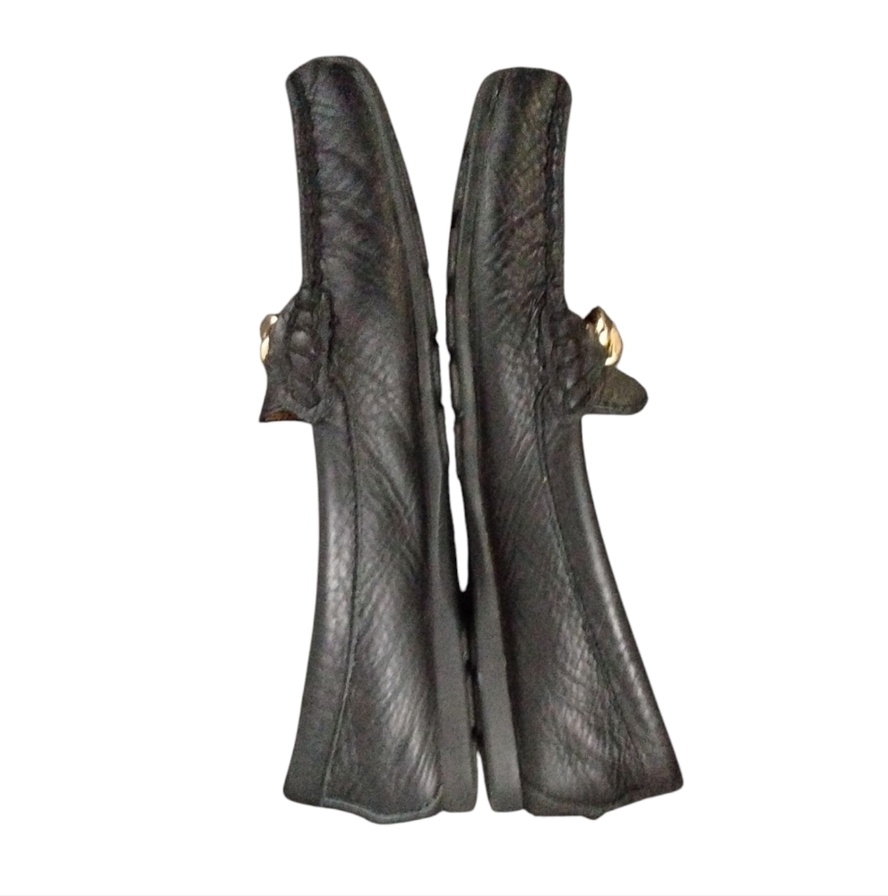 Coach Black Leather Loafers with Gold Accent - Picture 6 of 11